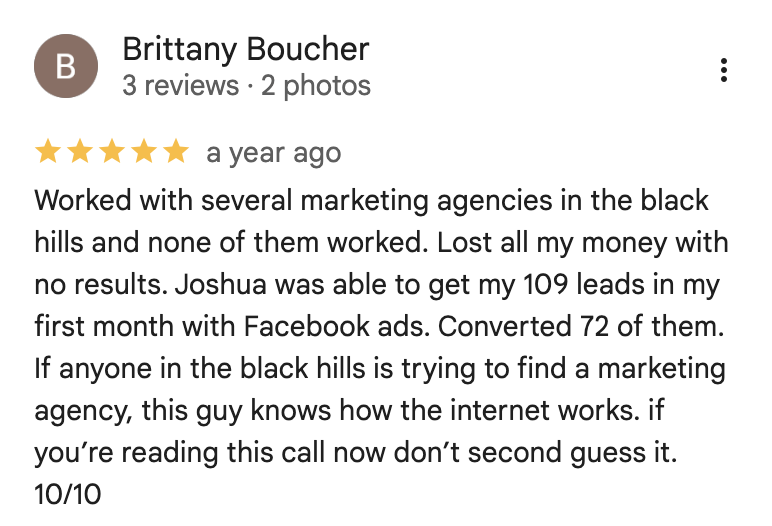 Brittany Boucher's 5 star Google review for Semc3 Marketing Agency